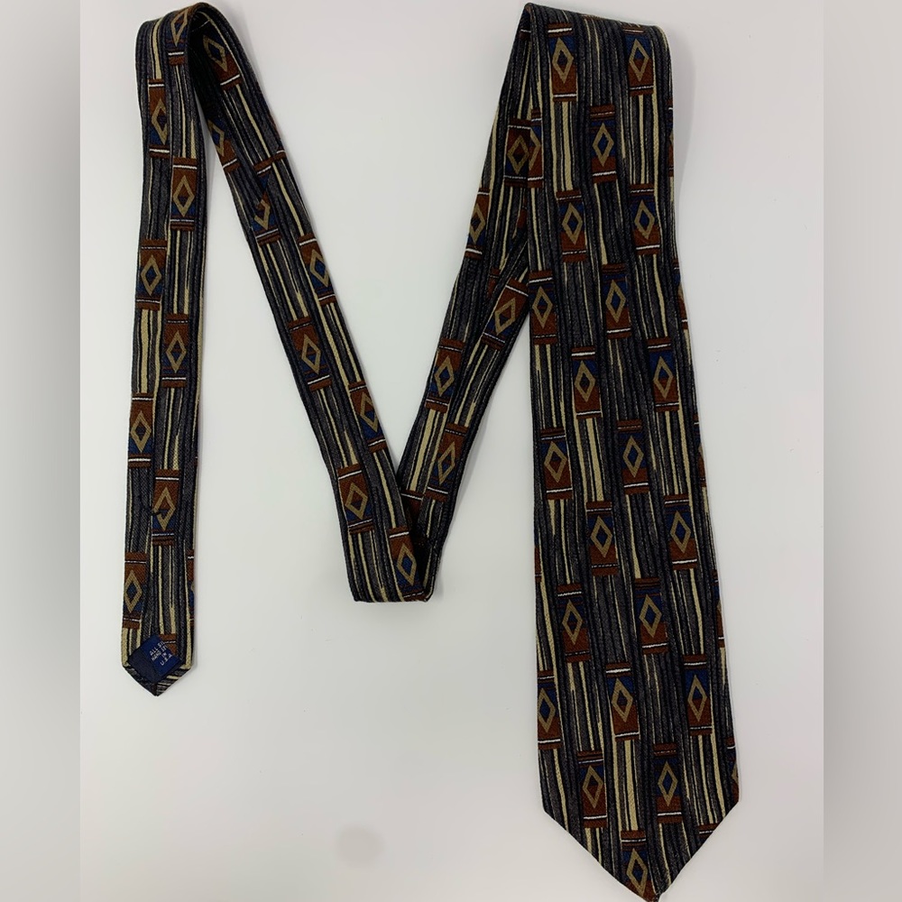 G. J. Cahn Men’s Necktie All Silk Gray/Brown Geometric H5